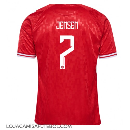 Camisa de Futebol Dinamarca Mathias Jensen #7 Equipamento Principal Europeu 2024 Manga Curta